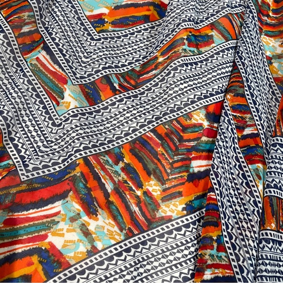 As You Wish size large colorful mini dress, tie at neck, asymmetrical hem, EUC - Picture 6 of 13